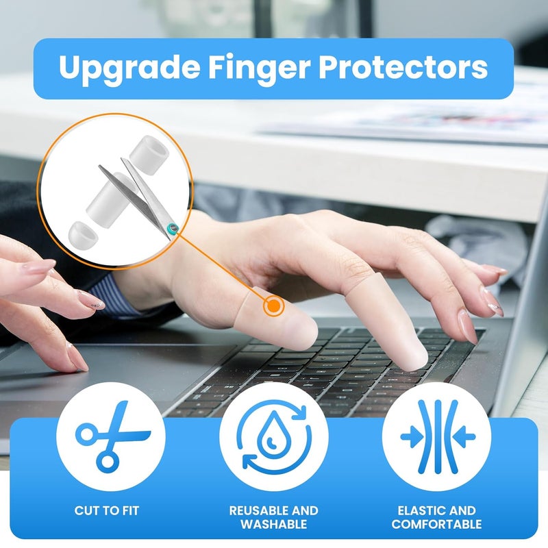 JUMPOW Gel Finger Cots Protectors, Finger Covers Caps Sleeves Silicone Flexible Shields for Fingertip Thumb Protection, Arthritis, Rubbing, Blisters, Hangnail & Pain Relief (Transparent, M, 16PCS) - Image 2